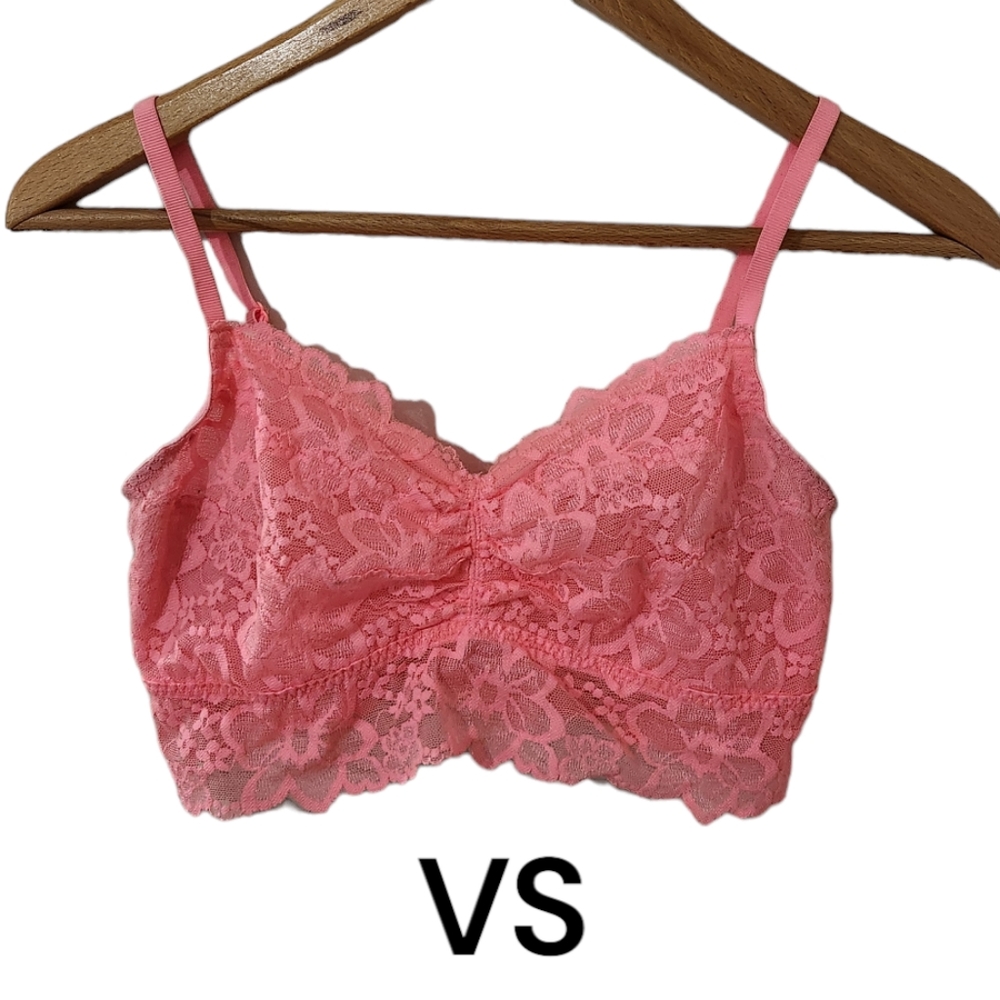 Pink VS Coral Lacey Bralett. Size L